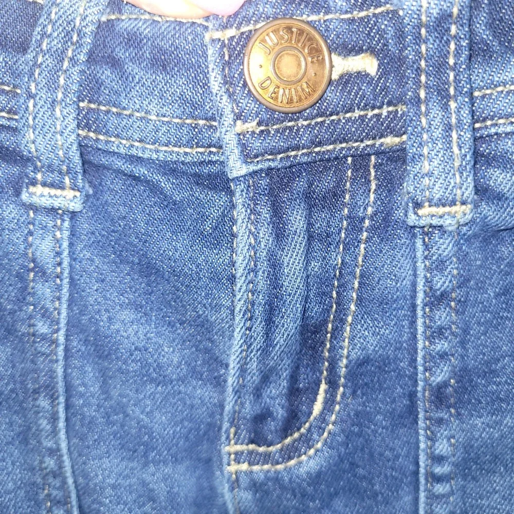 Justice Girls Dark Wash Cargo Jeans Size 8 Straight Leg Elastic Back Waist Y2K